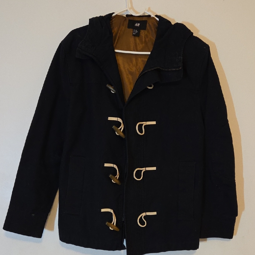 H&M Black Duffle Coat with Cream Toggles